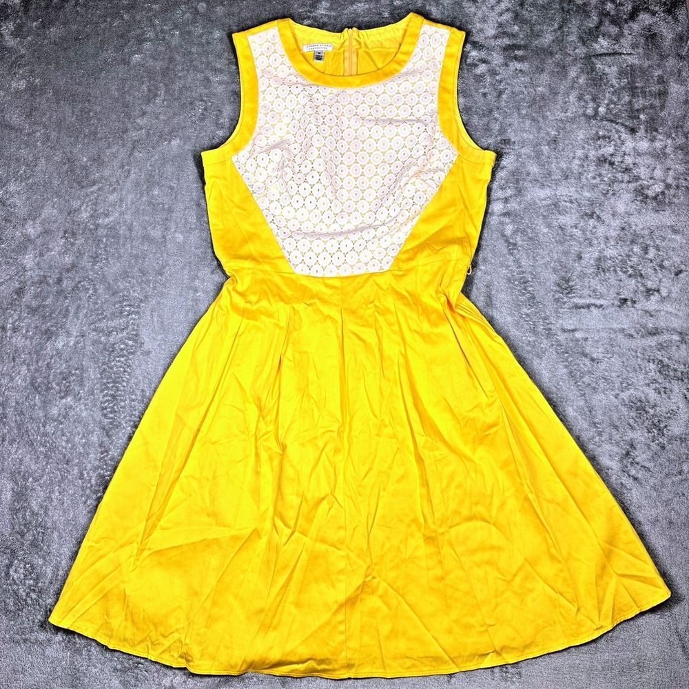 London Style Collection Yellow Fit Flare Dress Womens 14 Stretch Sleeveless